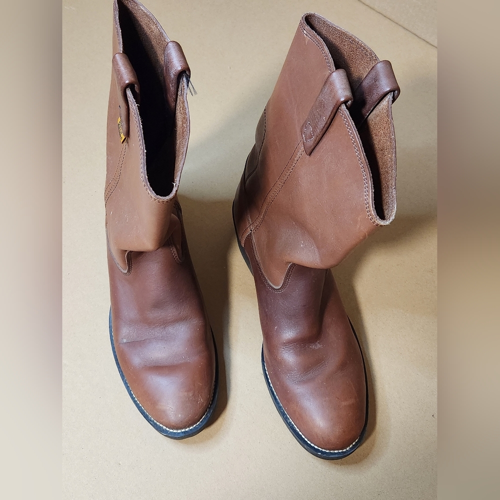 Men's Tan Leather Western Work Boots Sz 10 - Picture 2 of 12